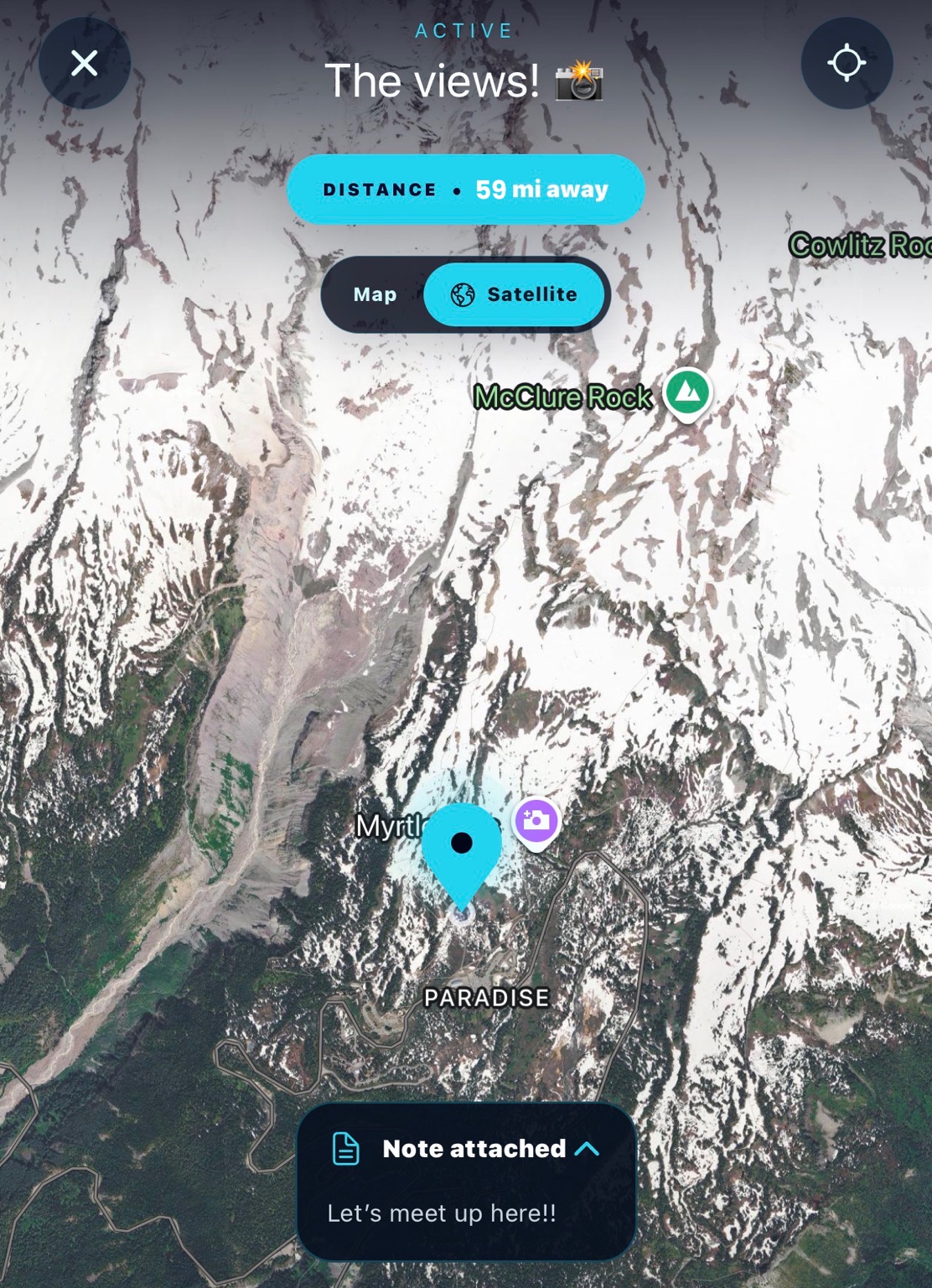 PingBlu saved place shown on a satellite map